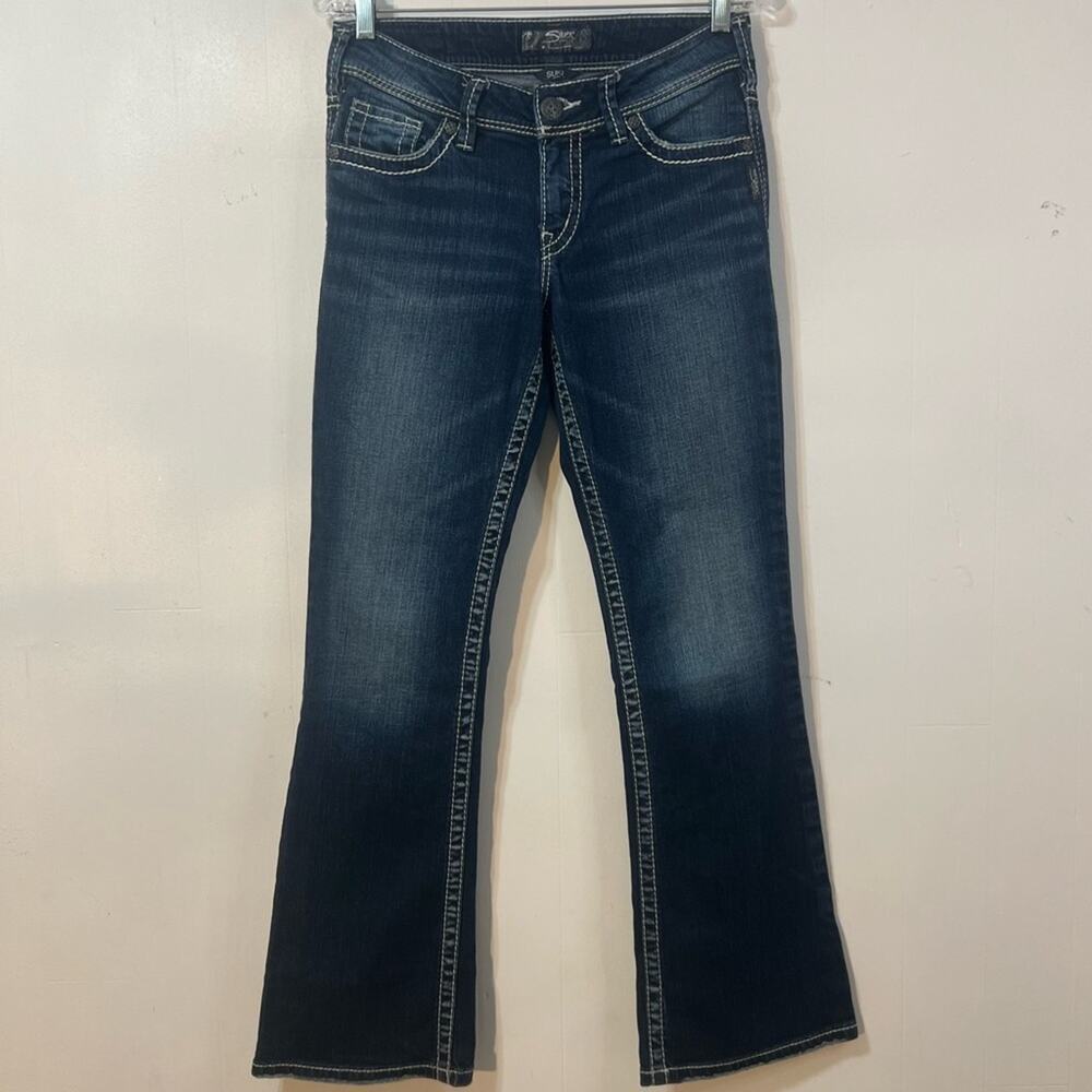 Silver Suki Mid Rise Y2K Bikercore Moto Bootcut Denim Jeans Size 28